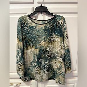 Chico’s Green Black Multicolored Lightweight Long Sleeve Top Size L Chico’s 2